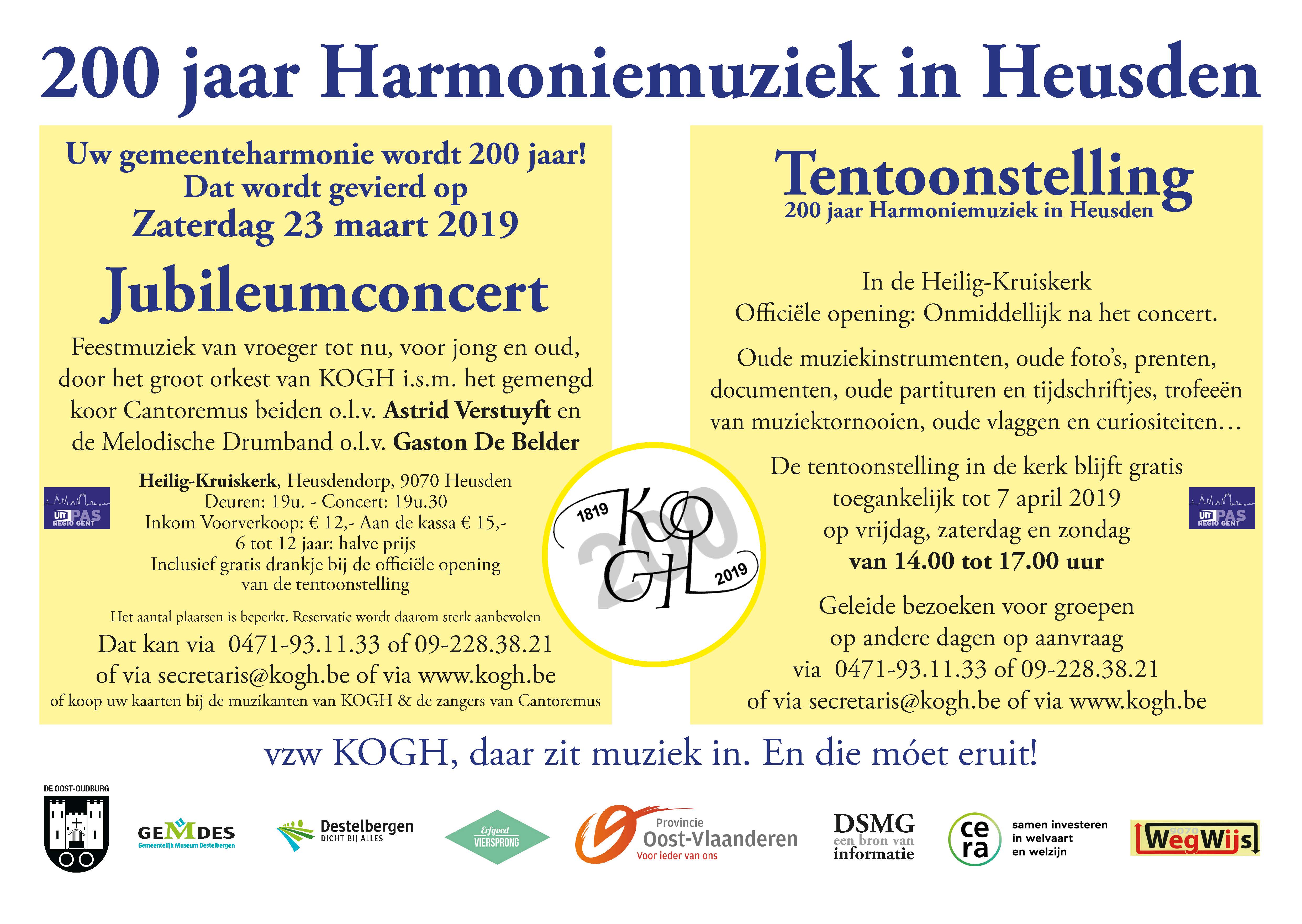 Affiche Concert KOGH Heusden en opening tentoonstelling 200 jaar Gemeenteharmonie